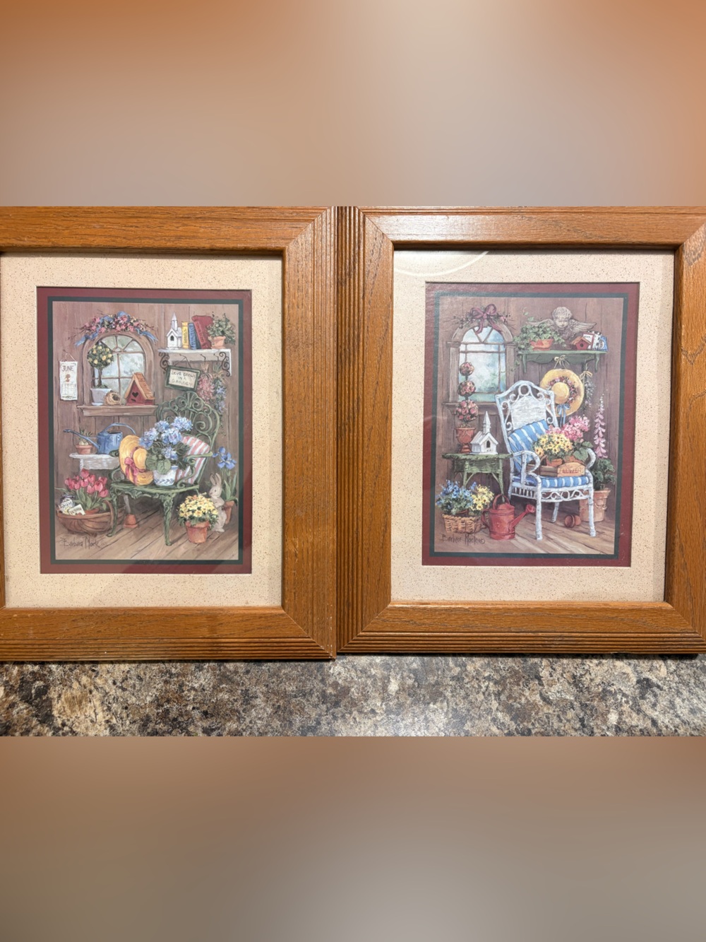 Home Interiors Brown Wood-Framed Floral Prints - Double Set